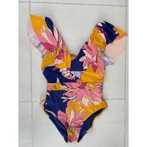 Trina Turk Swim One Piece Swimsuit Ruffled Print Swimwear FLAW